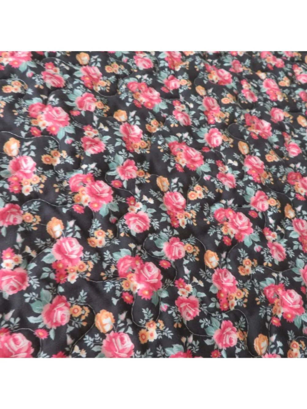 Vintage Reversible Queen Quilt Set Double Wedding Ring Floral White Patchwork